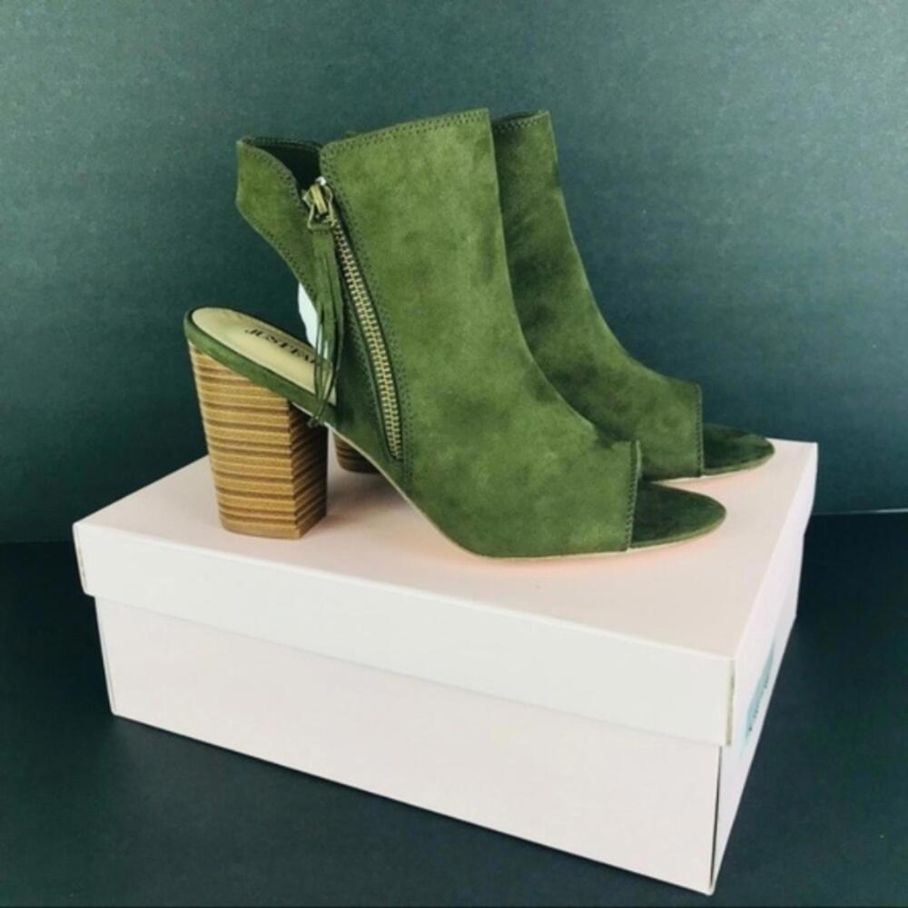 JustFab Women's Suede Peep Toe Block Heel Booties - Picture 4 of 7